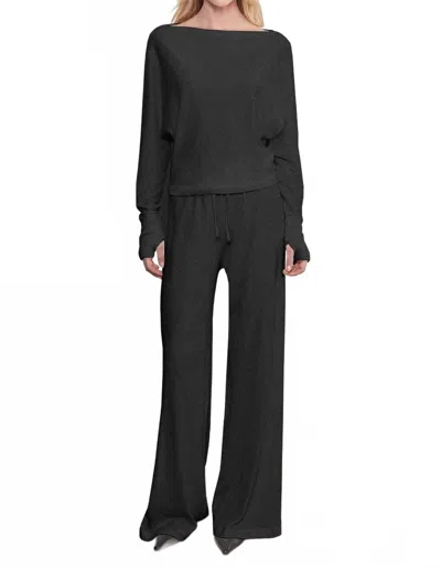 Enza Costa Cashmere Drawcord Pant In Charcoal In Black