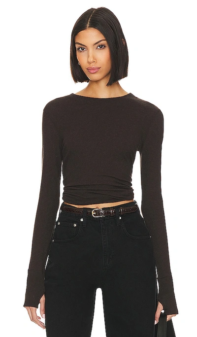 Enza Costa Cashmere Easy Cuffed Crew In Dark Brown