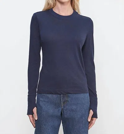Enza Costa Cashmere Easy Cuffed Crew Neck Tee In Midnight Blue