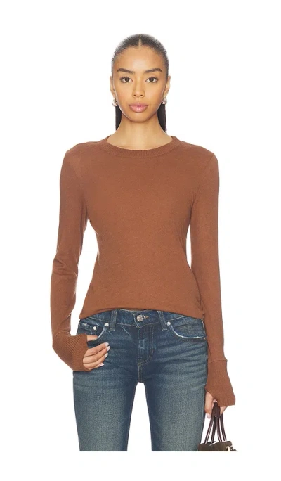 Enza Costa Cashmere Easy Cuffed Crew Top In Brown