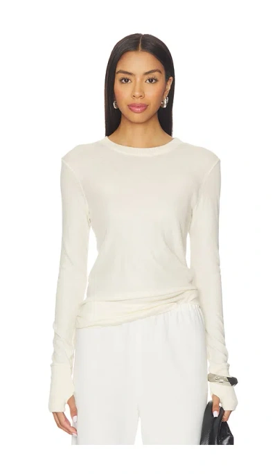 Enza Costa Cashmere Easy Cuffed Crew Top In White