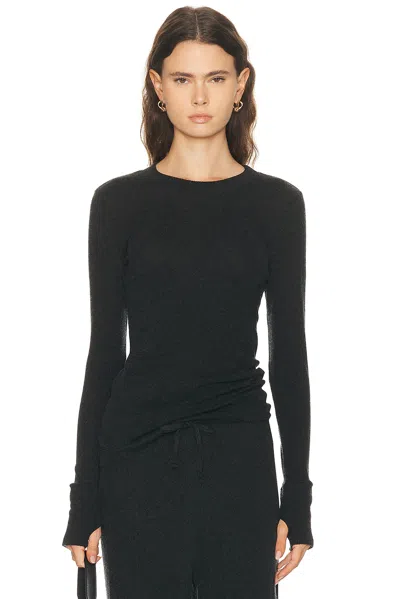 Enza Costa Cashmere Easy Cuffed Crewneck Sweater In Black