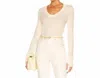 ENZA COSTA CASHMERE EASY CUFFED U-NECK TOP IN NATURAL