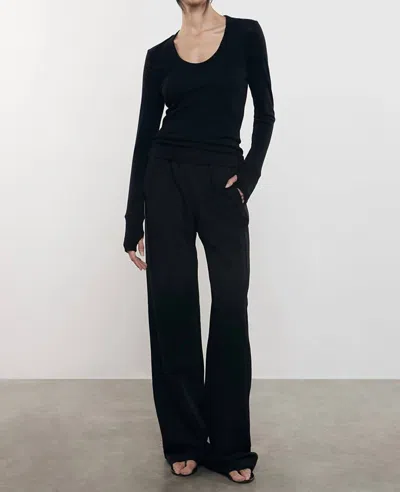 Enza Costa Cashmere Easy Cuffed U Top In Black