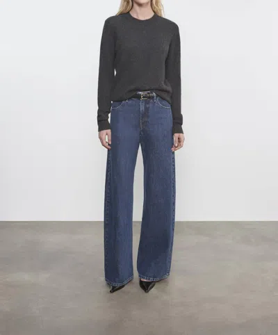 Enza Costa Cashmere Easy Long Sleeve Crew Top In Charcoal In Pink