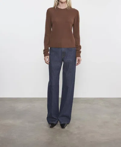 Enza Costa Cashmere Easy Long Sleeve Crew Top In Nutmeg In Brown