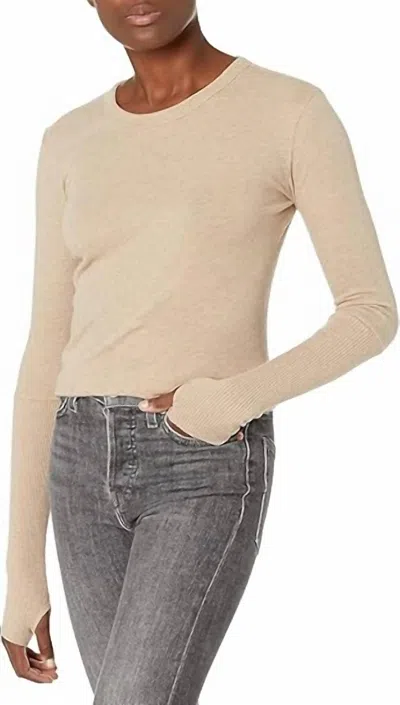 Enza Costa Cashmere Fitted Cuffed L/s Crew In Khaki In Brown