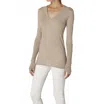 Enza Costa Cashmere Fitted Cuffed L/s V In Khaki In Neutral
