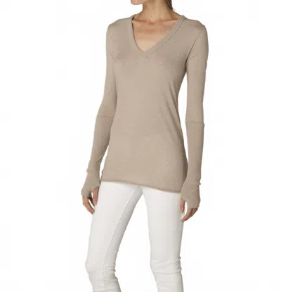 Enza Costa Cashmere Fitted Cuffed L/s V In Khaki In Neutral