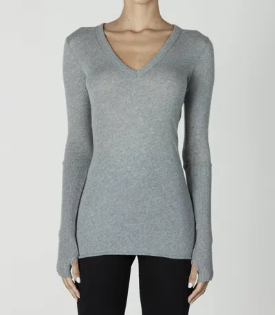 Enza Costa Cashmere Fitted Cuffed L/s V In Smoke In Gray