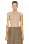 Enza Costa Cashmere Halter Turtleneck Top In Khaki