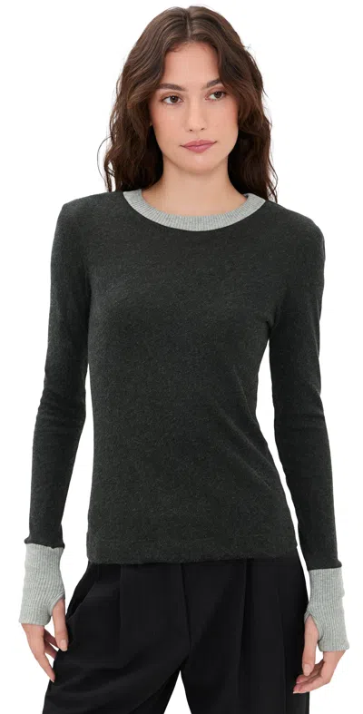 Enza Costa Cashmere Jersey Crew Top Charcoal/smoke In Gray