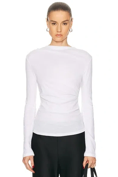Enza Costa Cashmere Jersey Draped Long Sleeve Crewneck Top In White