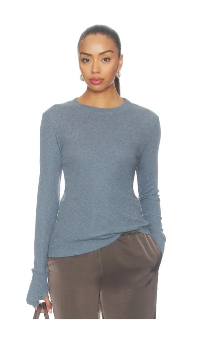 Enza Costa Cashmere Jersey Easy Cuffed Crew In Steel Blue