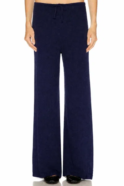 Enza Costa Cashmere Jersey Easy Drawcord Pant In Midnight Blue In Animal Print