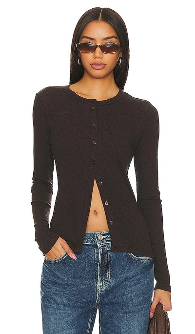 Enza Costa Cashmere Long Sleeve Cardigan In Dark Brown