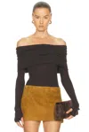 Enza Costa Cashmere Long Sleeve Off Shoulder Top In Brown
