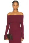 Enza Costa Cashmere Long Sleeve Off Shoulder Top In Burgundy