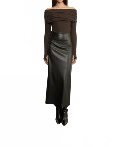 Enza Costa Cashmere Long Sleeve Off-shoulder Top In Dk Brown In Animal Print