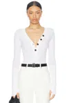 Enza Costa Cashmere Longsleeve Cuffed Henley Top In White
