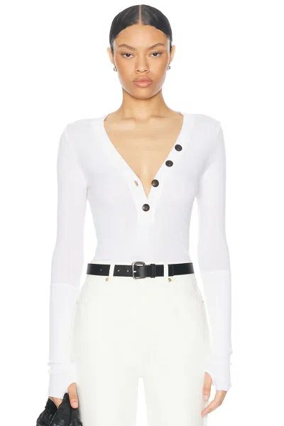 Enza Costa Cashmere Longsleeve Cuffed Henley Top In White