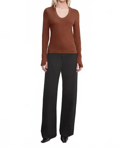 Enza Costa Cashmere Loose-fitting Round Neck Top With Turned-up Hem In Nutmeg In Brown