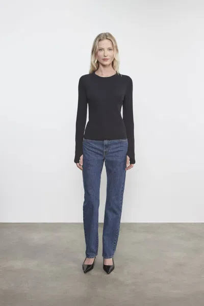 Enza Costa Cashmere New Classic Long Sleeve Crew Top In Black