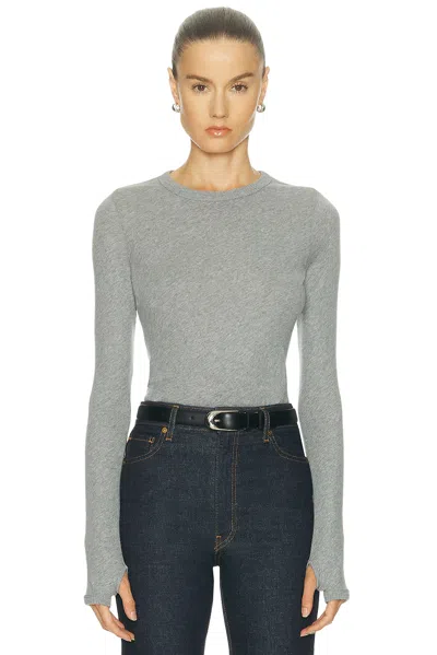 Enza Costa Cashmere New Classic Long Sleeve Crewneck Top In Gray
