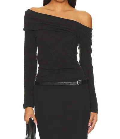 Enza Costa Cashmere One-shoulder Drape Top In Charcoal In Pink