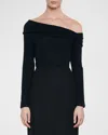 Enza Costa Cashmere One-shoulder Drape Top In Charcoal In Black
