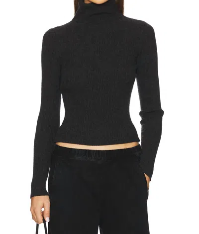 Enza Costa Cashmere Rib Turtleneck Sweater In Charcoal