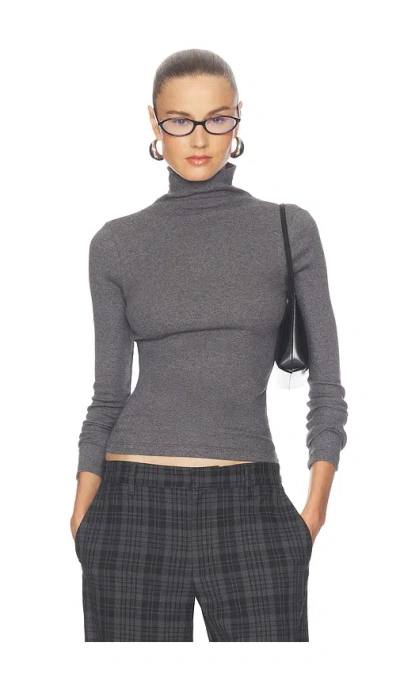Enza Costa Cashmere Rib Turtleneck Top In Gray