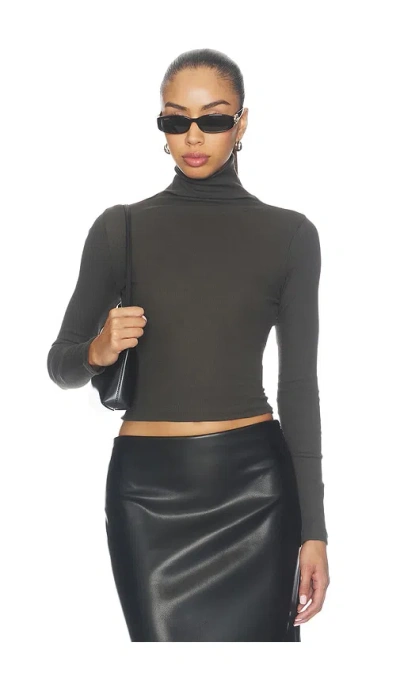 Enza Costa Cashmere Rib Turtleneck Top In Gray