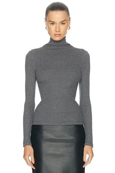 Enza Costa Cashmere Rib Turtleneck Top In Gray