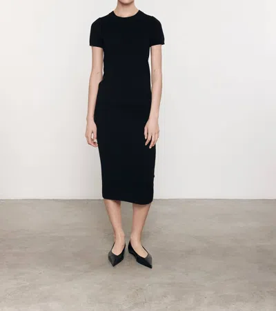 Enza Costa Cashmere Short Sleeves Crew Neck Dress In Black