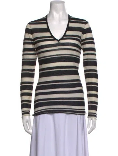 Pre-owned Enza Costa Cashmere Striped Sweater In Neutrals