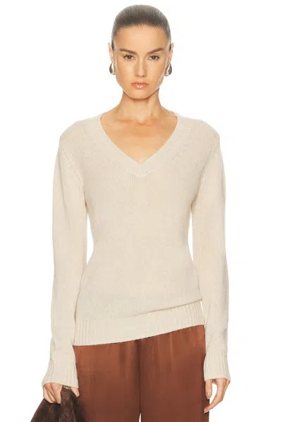 Enza Costa Cashmere V-neck Sweater In White