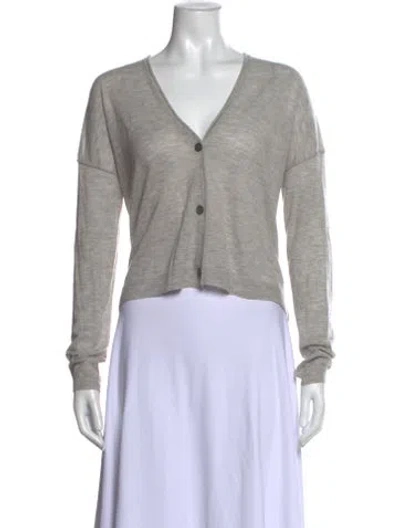 Pre-owned Enza Costa Cashmere V-neck Button-up Top In Gray