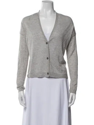 Pre-owned Enza Costa Cashmere V-neck Button-up Top In Grey