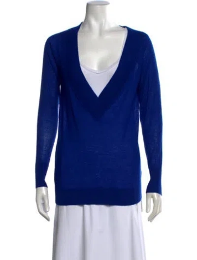 Pre-owned Enza Costa Cashmere V-neck Sweater In Blue