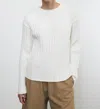 Enza Costa Powder Cashmere Cable Knit Crewneck Sweater In White