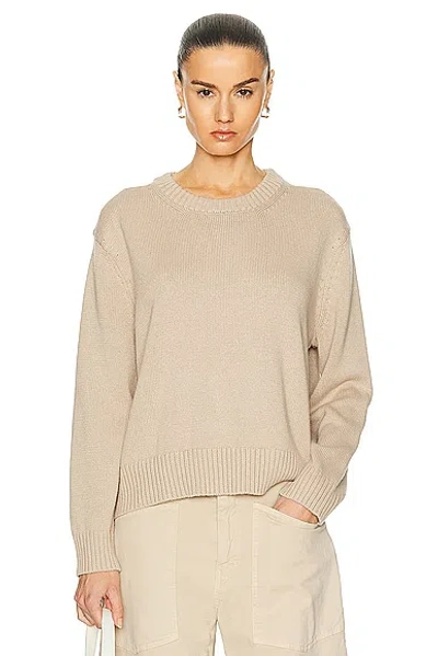 Enza Costa Chunky Cotton Long Sleeve Crew Sweater In Sand