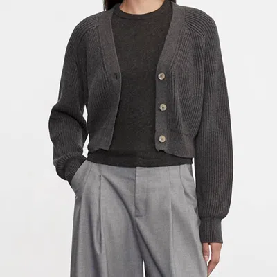 Enza Costa Chunky Cropped V-neck Cardigan In Charcoal In Black