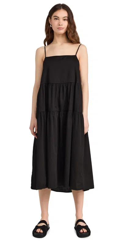 Enza Costa Cotton Strappy Tiered Midi Dress In Black