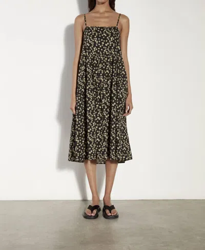 Enza Costa Cool Cotton Strappy Tiered Dress In Palm Print In Black