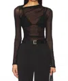 Enza Costa Sheer Slash Long-sleeve Blouse In Black