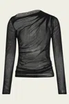 Enza Costa Sheer Slash Long-sleeve Blouse