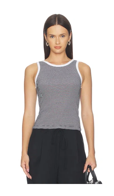 Enza Costa Cotton Mini Stripe Tank In Black & White