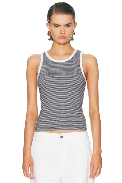 Enza Costa Cotton Mini Stripe Tank Top In Black White Mini Stripe