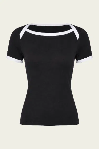 Enza Costa Cotton Ringer Bateau Tee In Black White